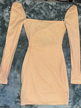 Oh Polly | Dresses | Embellished Long Sleeve Mini Dress In Sand | Poshmark